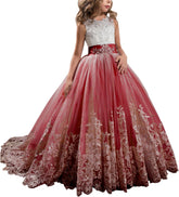 Princess Lilac Long Girls Pageant Dresses Kids Prom Puffy Tulle Ball Gown